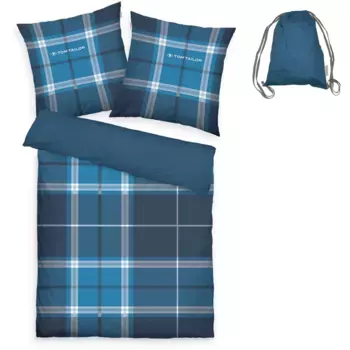 Двустороннее постельное белье TOM TAILOR HOME» Эрик в размере. 135х200 или 155х220 см", на молнии, с БЕСПЛАТНЫМ дополнением: спортивной сумкой, синий/темно-синий