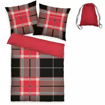 Двустороннее постельное белье TOM TAILOR HOME» Эрик в размере. 135х200 или 155х220 см", на молнии, с БЕСПЛАТНЫМ дополнением: спортивной сумкой, цвет rot-anthrazit