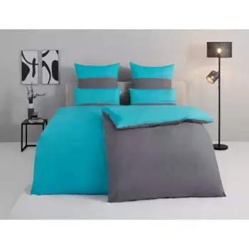 Двустороннее постельное белье TOM TAILOR HOME «Генри в размере. 135х200 или 155х220 см", постельное белье из хлопка, с БЕСПЛАТНЫМ дополнением: спортивным полотенцем, цвет trkis-anthrazit