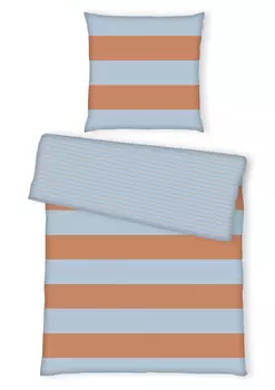 Двустороннее постельное белье Tom Tailor, 155x220 см, голубой/коралловый