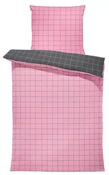 Двустороннее постельное белье в клетку современный хлопок Renforc на молнии, размер: 2 шт. 155х200 см, цвет: розовый/антрацит One-Home