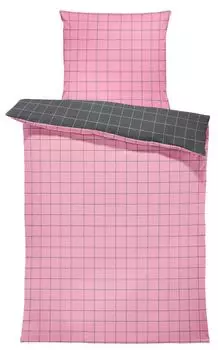 Двустороннее постельное белье, в клетку, современные пододеяльники Renforce, хлопок, молния, размер: 2 шт., 155 х 220 см, цвет: розовый/антрацит One-Home