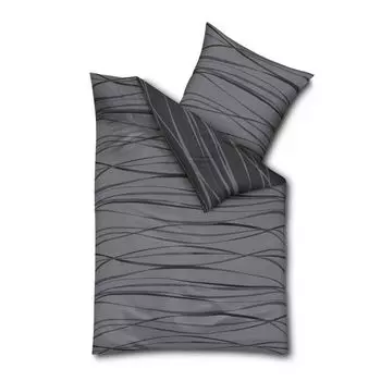 Двустороннее сатиновое постельное белье Kaeppel Mako Motion pewter волнистые линии 135x200 см + 80x80 см