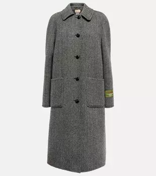Двустороннее шерстяное пальто с узором GG GUCCI, серый