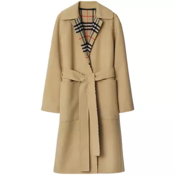 Двустороннее шерстяное пальто в клетку Burberry, Linen