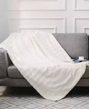 Двустороннее уютное теплое одеяло из ультрамягкого искусственного меха и микроплюша размером 50 x 60 дюймов Cheer Collection, белый