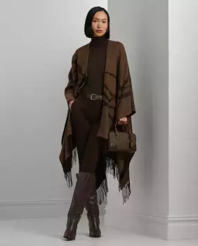 Двустороннее женское пончо с принтом Lauren Ralph Lauren, коричневый
