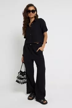 Двусторонние льняные брюки Petite на ощупь River Island, черный