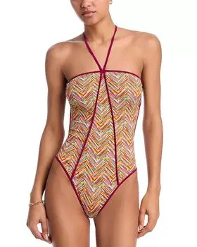 Двусторонний цельный купальник с бретелькой через шею Missoni, мультиколор