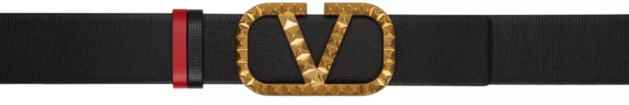 Двусторонний черно-красный ремень с логотипом и заклепками Valentino Garavani