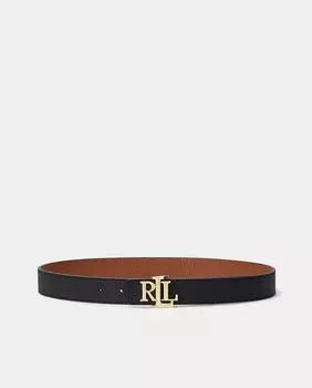 Двусторонний черный кожаный ремень с золотой пряжкой Lauren Ralph Lauren, черный