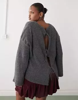 Двусторонний джемпер с завязками спереди в угольном цвете Noisy May
