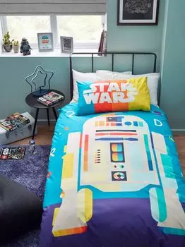 Двусторонний хлопковый пододеяльник и наволочка Disney StarWars R2D2, разноцветный, одиночный комплект
