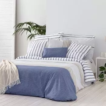 Двусторонний хлопковый пододеяльник с эмалированной полосой El Caballo, синий