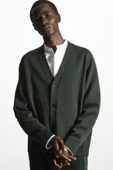 Двусторонний кардиган из шерсти мериноса, темно-зеленый