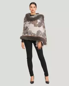 Двусторонний кашемировый палантин с отделкой из лисьего меха Gorski, цвет gray paisley/animal print