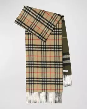Двусторонний кашемировый шарф в зеленую клетку Burberry, цвет Sand Loch