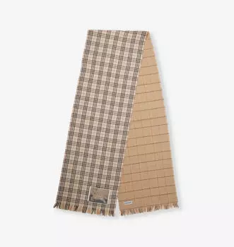 Двусторонний кашемировый вязаный шарф в клетку Burberry, цвет alabaster