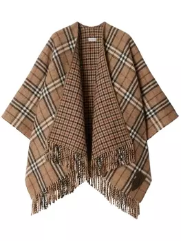 Двусторонний кейп в клетку Burberry, коричневый