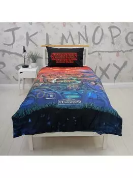 Двусторонний комплект пододеяльника и наволочки Stranger Things, одиночный комплект
