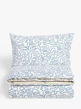 Двусторонний комплект пододеяльников из чистого хлопка John Lewis Scribble Super King, синий