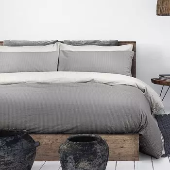 Двусторонний комплект постельного белья с пододеяльником из чистого хлопка без глажки - хлопковый биколор Daunex, жемчуг/антрацит, двуспальный