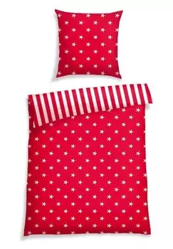 Двусторонний комплект постельного белья Schiesser Feinbiber Sterne, 155x1x220 см цвет rot und wei
