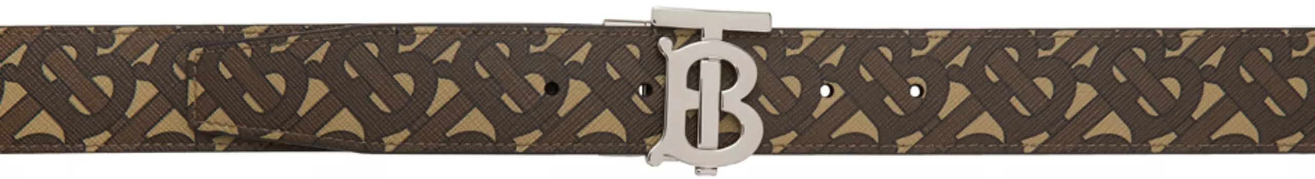 Двусторонний коричневый ремень E-Canvas с монограммой TB Burberry