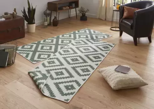 Двусторонний ковер NORTHRUGS 80х350 см, зеленый/кремовый