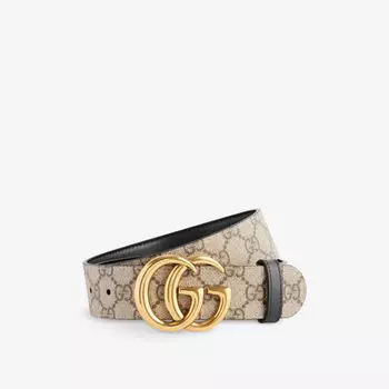 Двусторонний кожаный ремень с двойной буквой G Gucci, черный