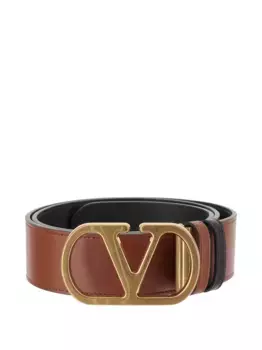 Двусторонний кожаный ремень с фирменным V-образным логотипом VALENTINO GARAVANI, коричневый