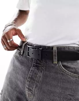 Двусторонний кожаный ремень с квадратной пряжкой French Connection черного/темно-синего цвета