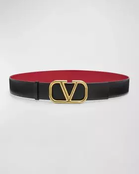 Двусторонний кожаный ремень с логотипом V-Logo H40 Valentino, цвет Nero Rouge