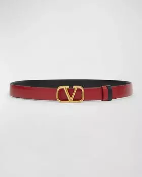 Двусторонний кожаный ремень с логотипом V-Logo H20 Valentino, цвет Nero Rouge