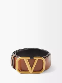 Двусторонний кожаный ремень с логотипом v Valentino Garavani, коричневый