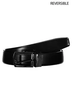 Двусторонний кожаный ремень с металлической пряжкой Calvin Klein, черный