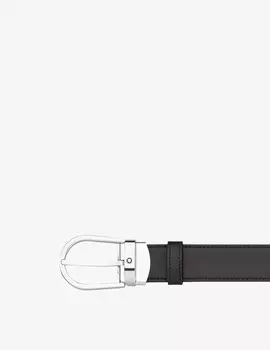 Двусторонний кожаный ремень с принтом и пряжкой в форме подковы. Montblanc, черный