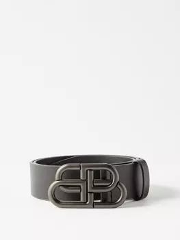 Двусторонний кожаный ремень с пряжкой bb Balenciaga, черный