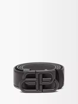 Двусторонний кожаный ремень с пряжкой bb Balenciaga, черный