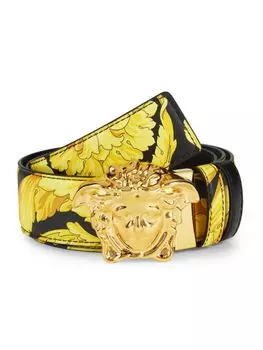 Двусторонний кожаный ремень с пряжкой Medusa Versace, цвет Yellow Multi