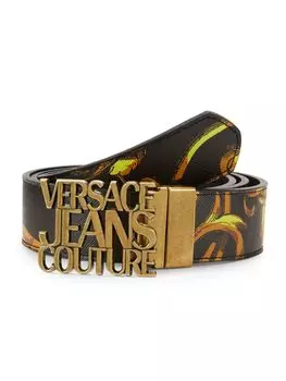 Двусторонний кожаный ремень с пряжкой с логотипом Versace, цвет Black Gold