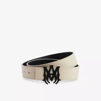 Двусторонний кожаный ремень с пряжкой с монограммой Amiri, черный