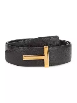Двусторонний кожаный ремень с Т-пряжкой Tom Ford, цвет Black Brown
