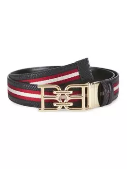 Двусторонний кожаный ремень с тиснением питона и логотипом Bally, цвет Black Red White