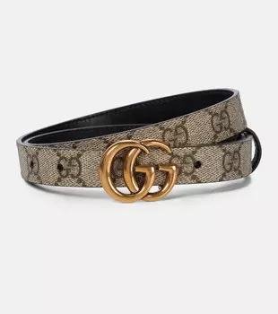 Двусторонний кожаный ремень с узором GG Supreme Gucci, бежевый