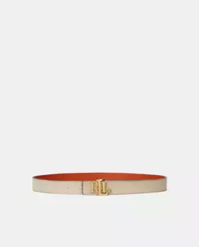 Двусторонний кожаный ремень с золотой пряжкой Lauren Ralph Lauren, кремовый