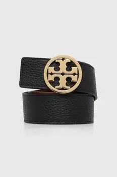 Кожаный ремень Tory Burch с логотипом, черный