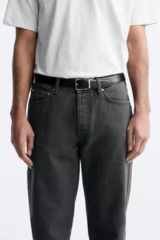 Двусторонний кожаный ремень ZARA, черный