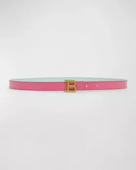 Двусторонний кожаный узкий ремень B-образной формы Balmain, цвет Uki Vert Menthe Rose Clair