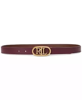 Двусторонний кожаный узкий ремень с овальной пряжкой с логотипом Lauren Ralph Lauren, красный